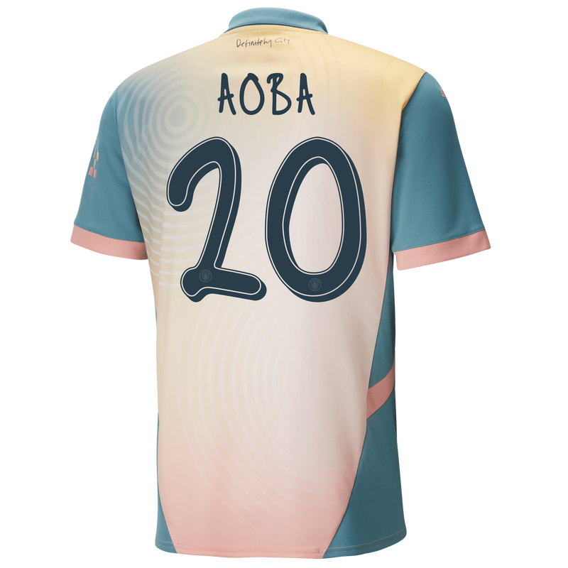 Man City 'Definitely City' Jersey 24/25 With AOBA 20 Printing pink - Size S from polyester for males  - Official Manchester City FC store