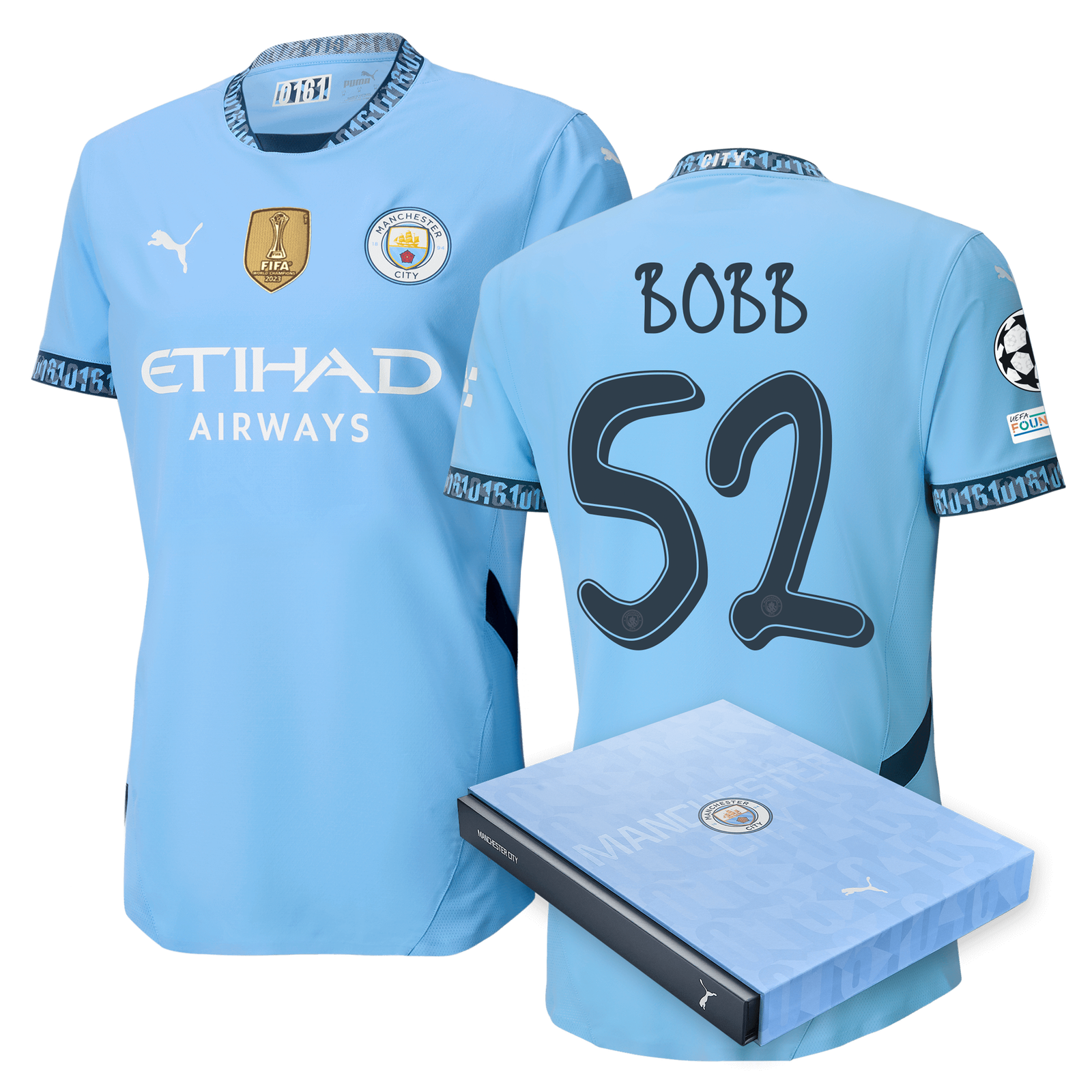 Manchester City Authentic Home Jersey 2024/25 with BOBB 52 printing in Gift  Box | Official Man City Store