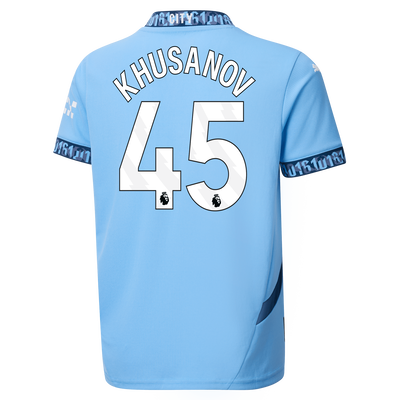 Kids' Manchester City Home Jersey 2024/25 With KHUSANOV 45 Printing