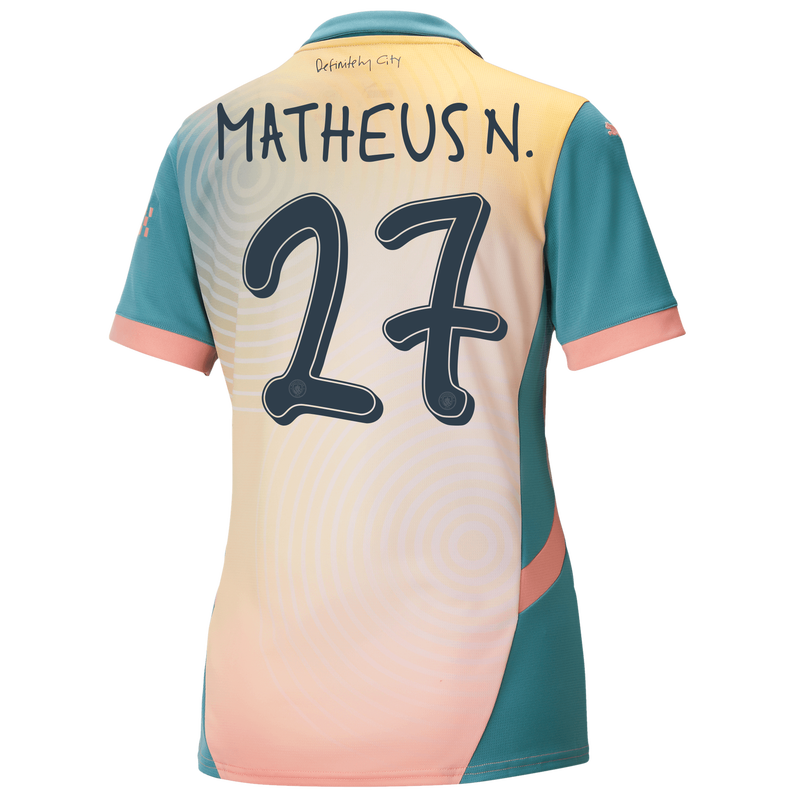 Women's Man City 'Definitely City' Jersey 24/25 With MATHEUS N. 27 printing pink - Size XS from polyester for females  - Official Manchester City FC store
