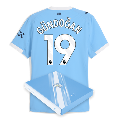 Manchester City Authentiek Thuisshirt 2025/26 met GÜNDOĞAN 19 bedrukking in geschenkdoos