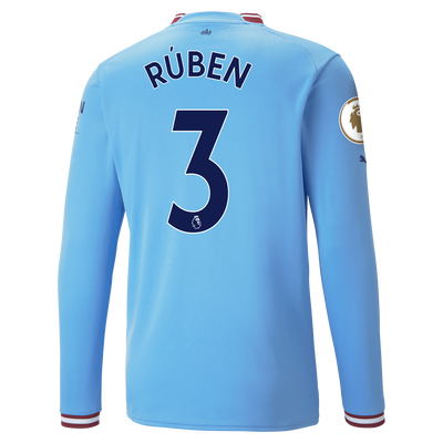 Manchester City Home Jersey 22/23 Long Sleeve with RÚBEN 3 printing