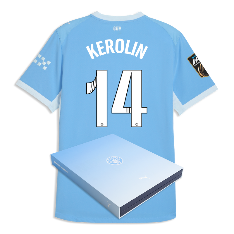 Man City Home Authentic Jersey 2026/27 With KEROLIN 14 Printing in Gift Box  blue-icy blue - Check out all Manchester City t-shirts online