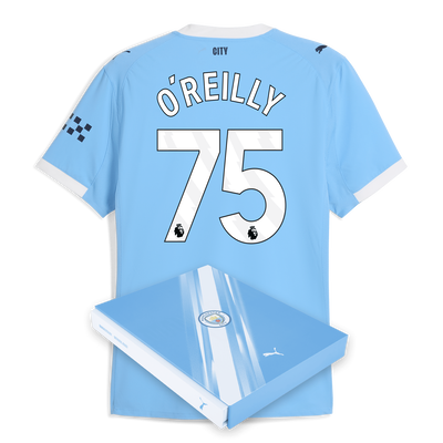 Manchester City Authentiek Thuisshirt 2025/26 met O'REILLY 75 bedrukking in geschenkdoos