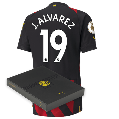Manchester City Authentic Away Jersey 2022/23 with J. ALVAREZ printing in Gift Box