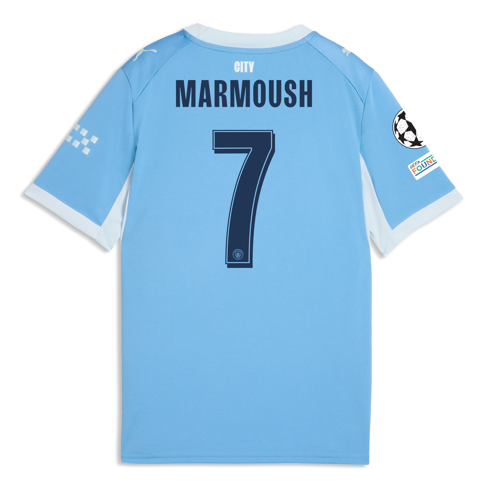 Kids' Manchester City Home Jersey 2026/27 With MARMOUSH 7 Printing
