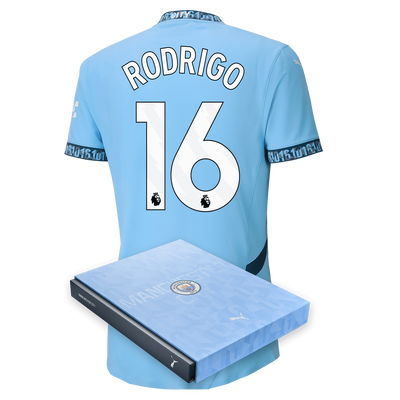 Manchester City Authentic Home Jersey 2024/25 with RODRIGO 16 printing in Gift Box