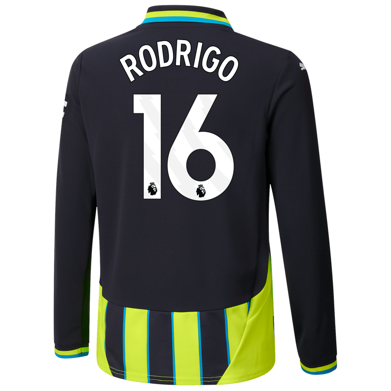 Kids' Man City Away Jersey 24/25 Long Sleeve  With RODRIGO 16 Printing new navy unisex - Size 13/14 from polyester  - Official Manchester City FC store