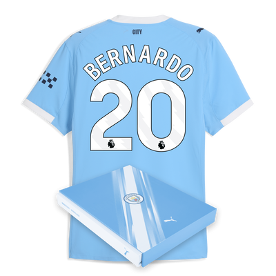 Maglia Home Authentic Manchester City 2025/26 con stampa BERNARDO 20 in confezione regalo