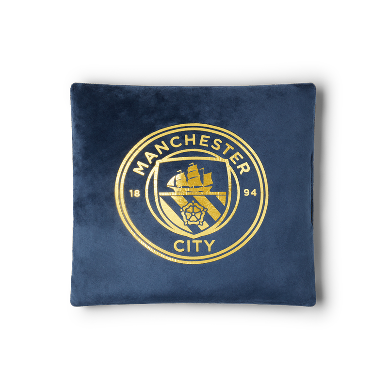 Man City Foil Crest Cushion navy - Check out all Manchester City home textsile online - Official Manchester City FC store