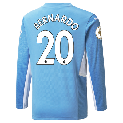 Kids Manchester City Home Longsleeve Shirt 21/22 with Bernardo Silva printing