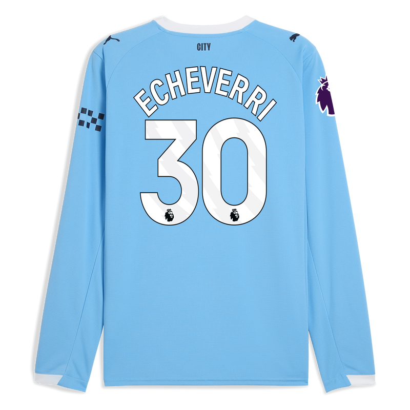 Man City Home Jersey 2025/26 Long Sleeve With ECHEVERRI 30 Printing  blue - Size 3XL from polyester for males  - Official Manchester City FC store