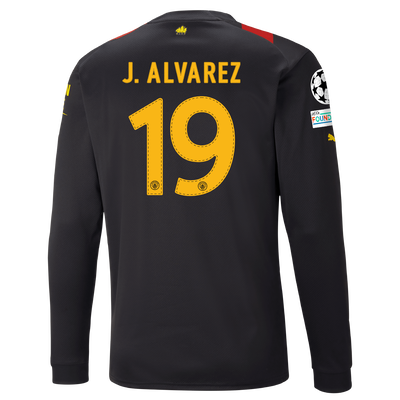 Manchester City Away Jersey 2022/23 long sleeve with J. ALVAREZ printing