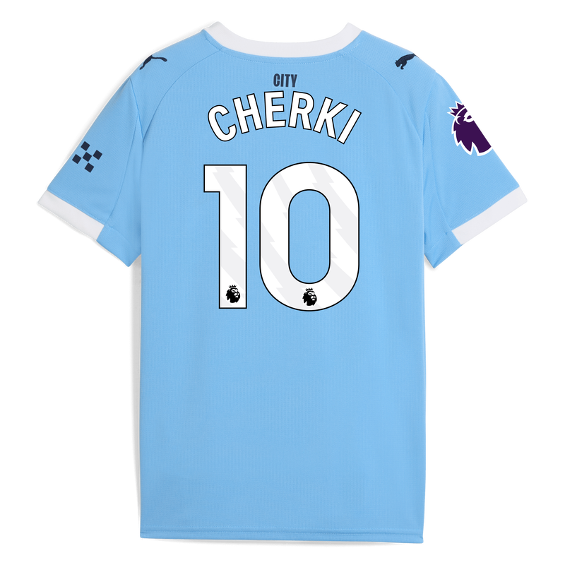 Kids' Man City Home Jersey 2025/26 With CHERKI 10 Printing  blue unisex - Size 9/10 from polyester  - Official Manchester City FC store