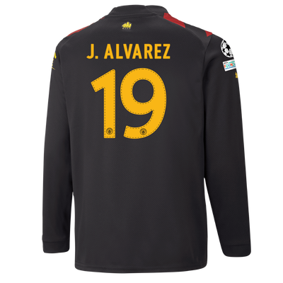 Kids' Manchester City Away Jersey 2022/23 long sleeve with J. ALVAREZ printing