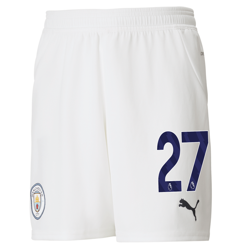 Kids' Man City Football Shorts 24/25 with #27 white unisex - Size 15/16 from polyester  - Official Manchester City FC store
