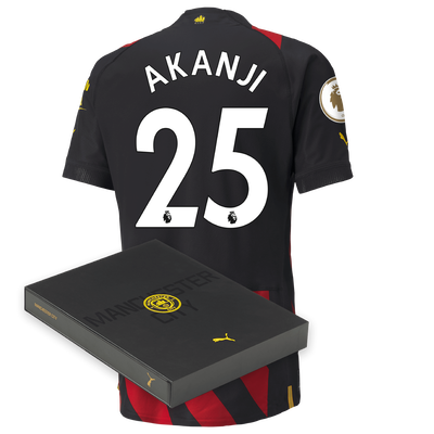 Manchester City Authentic Away Jersey 2022/23 with AKANJI 25 Printing in Gift Box
