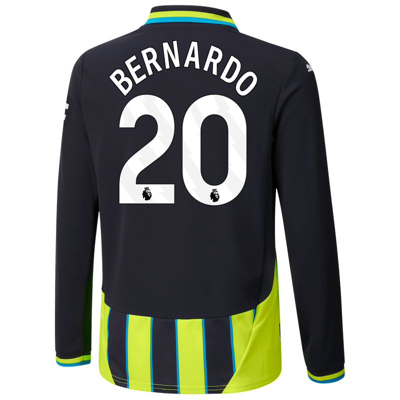 Kids' Man City Away Jersey 24/25 Long Sleeve  With BERNARDO 20 Printing new navy unisex - Size 15/16 from polyester  - Official Manchester City FC store