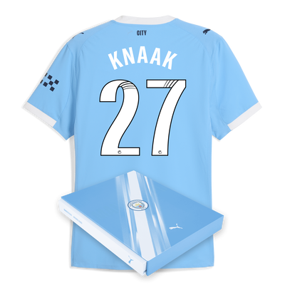 Manchester City Home Authentic Jersey 2025/26 With KNAAK 27 Printing in Gift Box