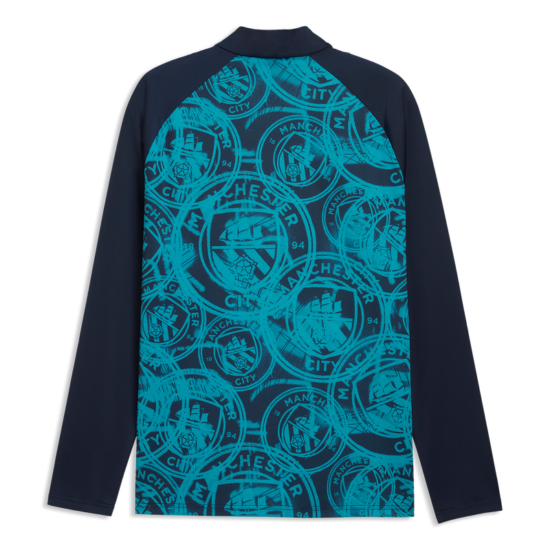 MCFC MW MENS PREMATCH 1/4 ZIP TOP - Deep Navy-Tropical Blue
