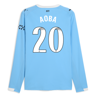 Manchester City Home Authentic Jersey 2025/26 Long Sleeve With AOBA 20 Printing