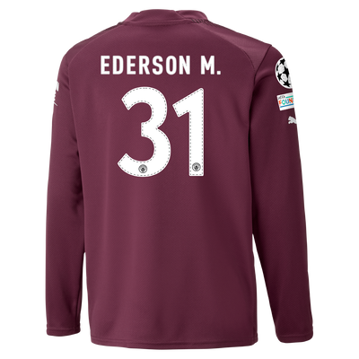 Kids' Manchester City Goalkeeper Jersey 22/23 Long Sleeve with EDERSON 31 printing