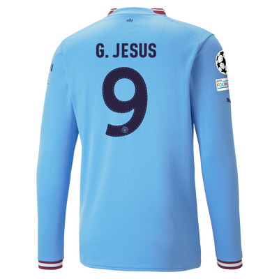 Manchester City Home Jersey 22/23 Long Sleeve with G JESUS 9 printing