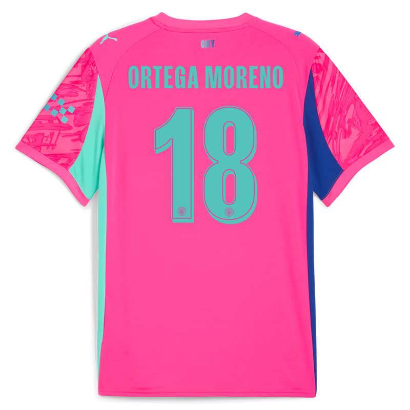 Manchester City Keeper Shirt Kinderen 2025/26 met ORTEGA MORENO 18 bedrukking roze kinderen - Maat 5/6 van polyester  - Officiële Manchester City FC shop