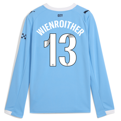 Manchester City Thuisshirt 2025/26 met lange mouwen voor kinderen en WIENROITHER 13 bedrukking