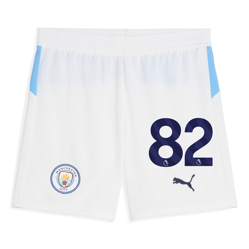 Kids' Man City Football Shorts 2025/26 with #82 white unisex - Size 13/14 from polyester  - Official Manchester City FC store