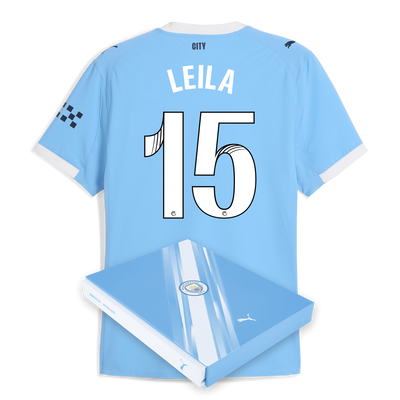 Manchester City Home Authentic Jersey 2025/26 With LEILA 15 Printing in Gift Box