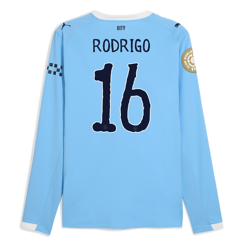 Man City Home Authentic Jersey 2025/26 Long Sleeve With RODRIGO 16 Printing  blue - Check out all Manchester City t-shirts online