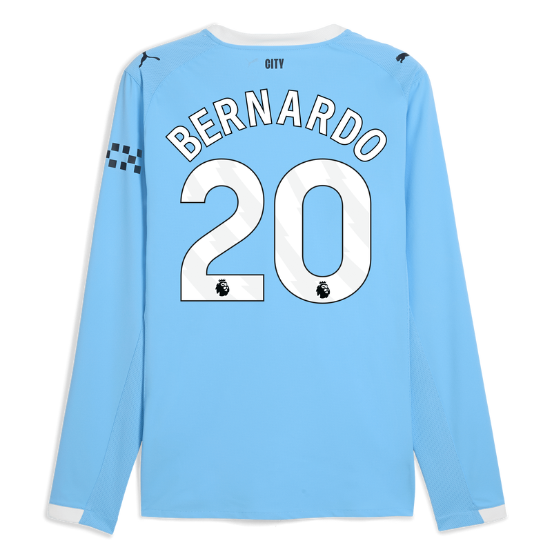 Man City Home Authentic Jersey 2025/26 Long Sleeve With BERNARDO 20 Printing  blue - Size XL from polyester for males  - Official Manchester City FC store
