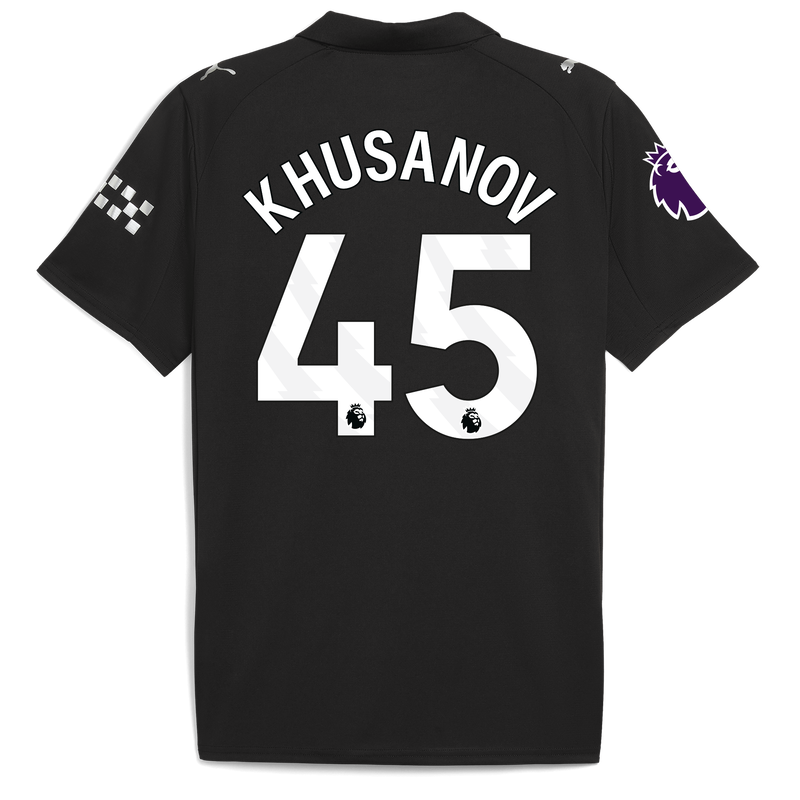 マンチェスター・シティ クサノフ　KHUSANOV 45 シャツ M マンチェスター・シティ 2025/26 アウェイ KHUSANOV 45プリント