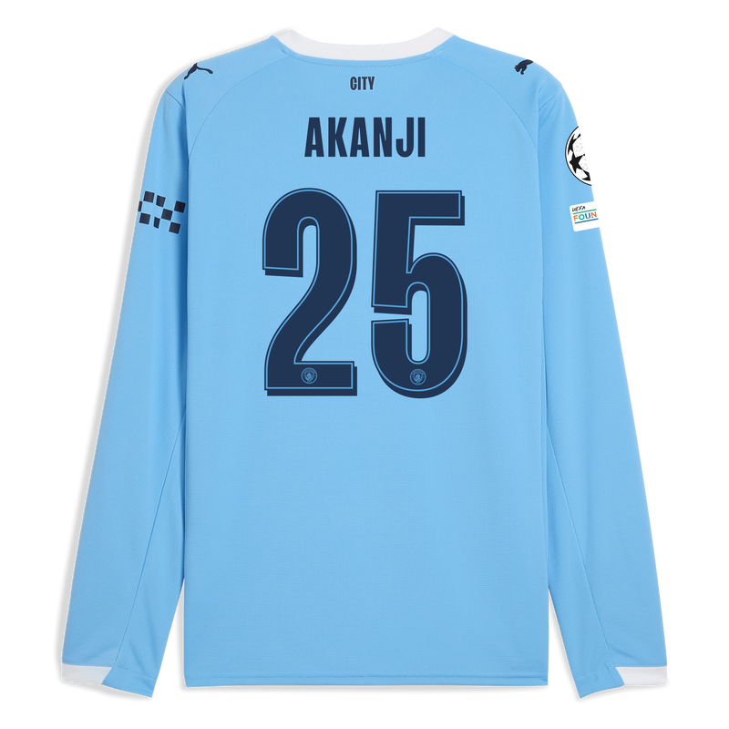 Man City Home Jersey 2025/26 Long Sleeve With AKANJI 25 Printing  blue - Size XXL from polyester for males  - Official Manchester City FC store