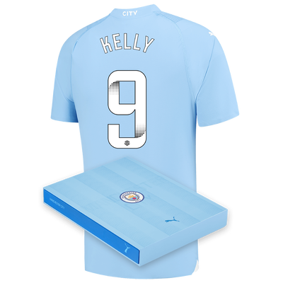 Camiseta Authentic 1ª Equipación Manchester City 2023/24 con estampado de KELLY 9 en caja de regalo