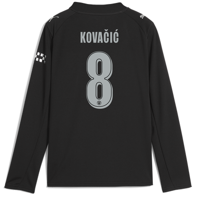 Kids' Manchester City Away Jersey 2025/26 Long Sleeve With KOVAČIĆ 8 Printing