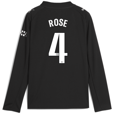 Kids' Manchester City Away Jersey 2025/26 Long Sleeve With ROSE 4 Printing