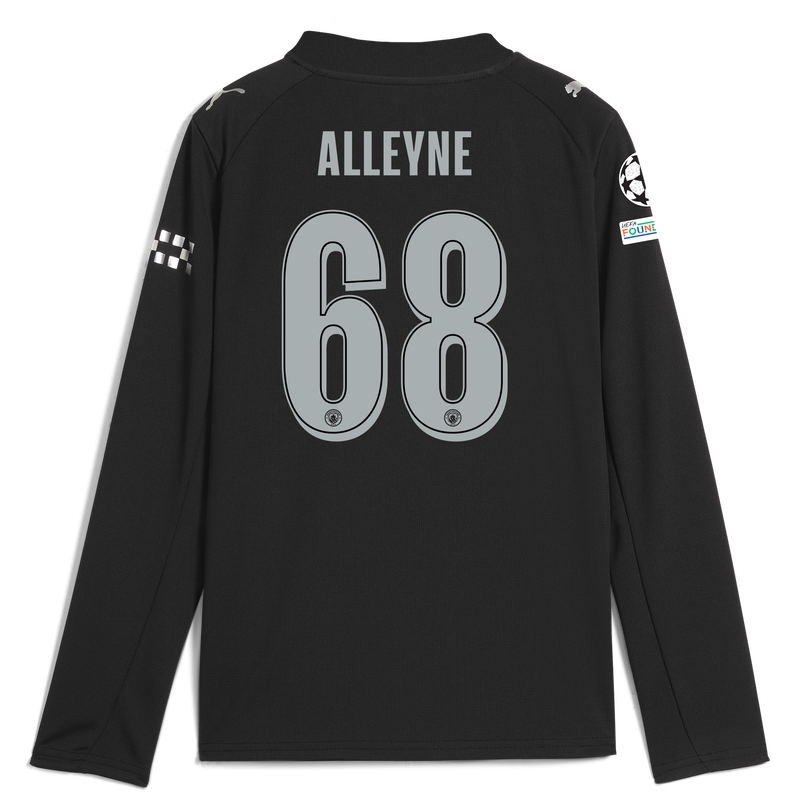 Kids' Man City Away Jersey 2025/26 Long Sleeve With ALLEYNE 68 Printing black - Check out all Manchester City t-shirts online