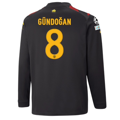 Kids' Manchester City Away Jersey 2022/23 long sleeve with GÜNDOĞAN 8 printing