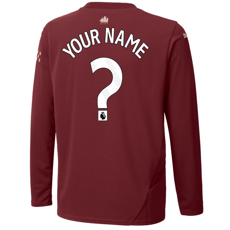 Kids' Man City 3rd Jersey 24/25 Long Sleeve  With Custom Printing burgundy - Check out all Manchester City t-shirts online