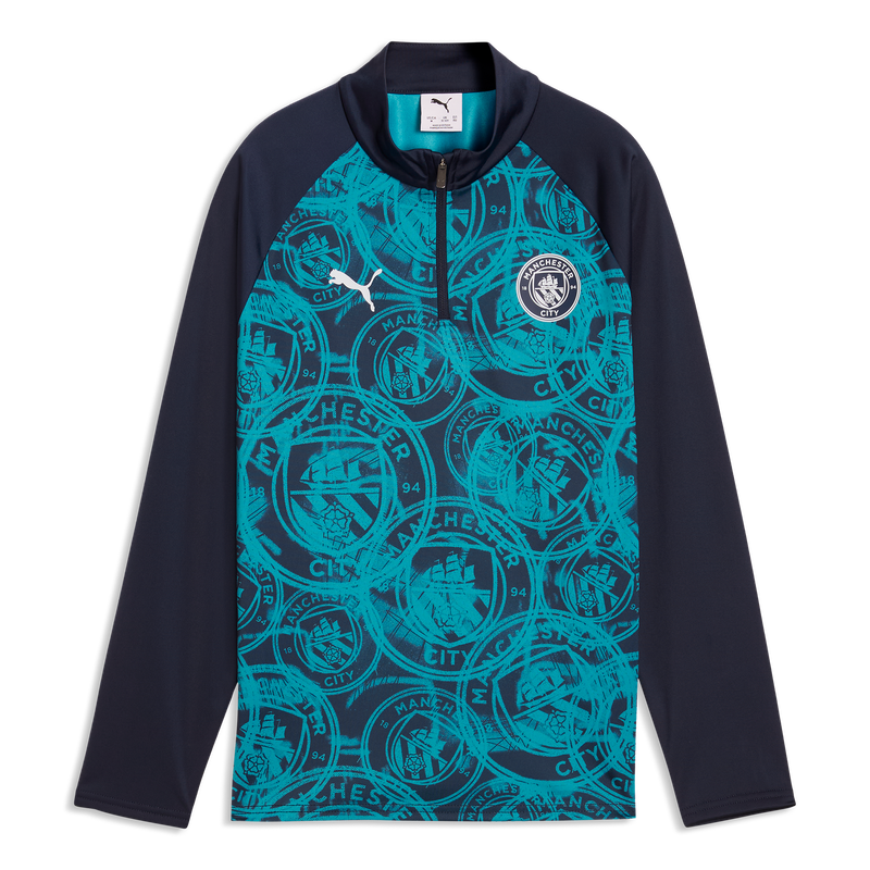 Kids' Man City Pre-Match 1/4 Zip Top deep navy-tropical blue - Check out all Manchester City midlayers online - Official Manchester City FC store