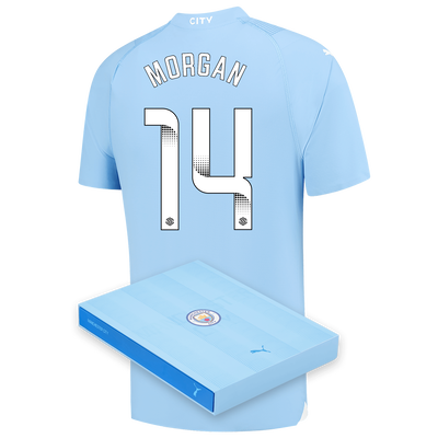 Maillot Authentique Manchester City Domicile 2023/24 avec flocage MORGAN 14 dans une boîte cadeau