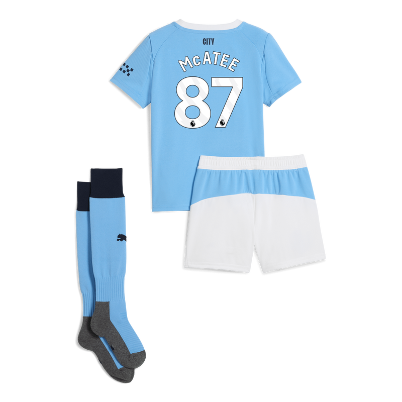 Man City Home Mini Kit 2025/26 With McATEE 87 Printing  blue unisex - Size 2/3 from polyester  - Official Manchester City FC store