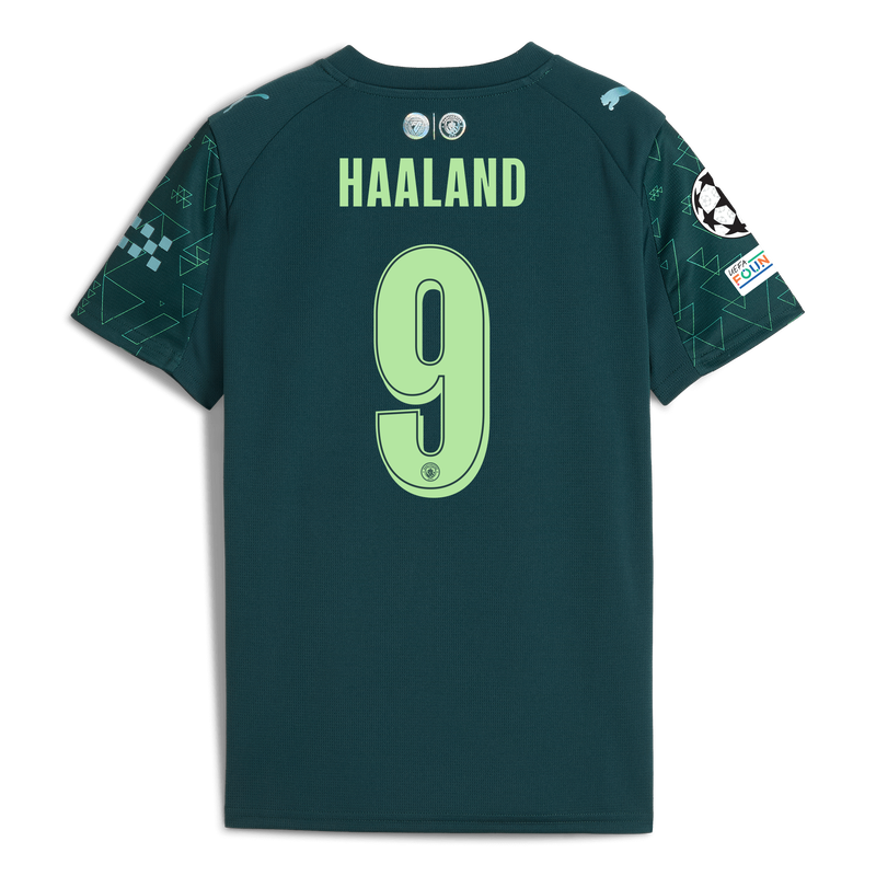 Kids' Man City EA SPORTS FC Jersey 2025/26 With HAALAND 9 Printing green - Check out all Manchester City t-shirts online - Official Manchester City FC store