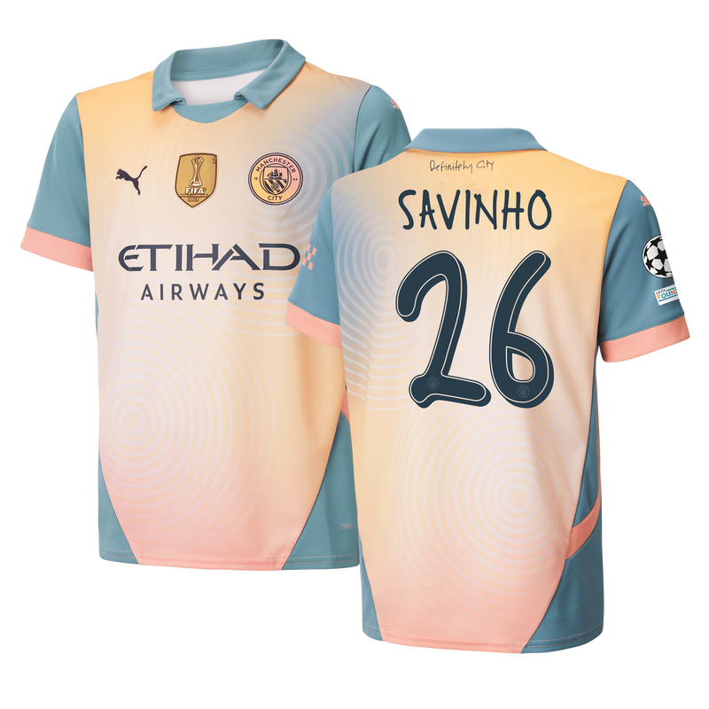 Kids' Man City 'Definitely City' Jersey 24/25 With SAVINHO 26 printing pink unisex - Size 5/6 from polyester  - Official Manchester City FC store