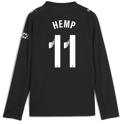 Kids' Manchester City Away Jersey 2025/26 Long Sleeve With HEMP 11 Printing