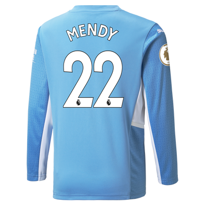 Kids Manchester City Home Longsleeve Shirt 21/22 with Benjamin Mendy printing