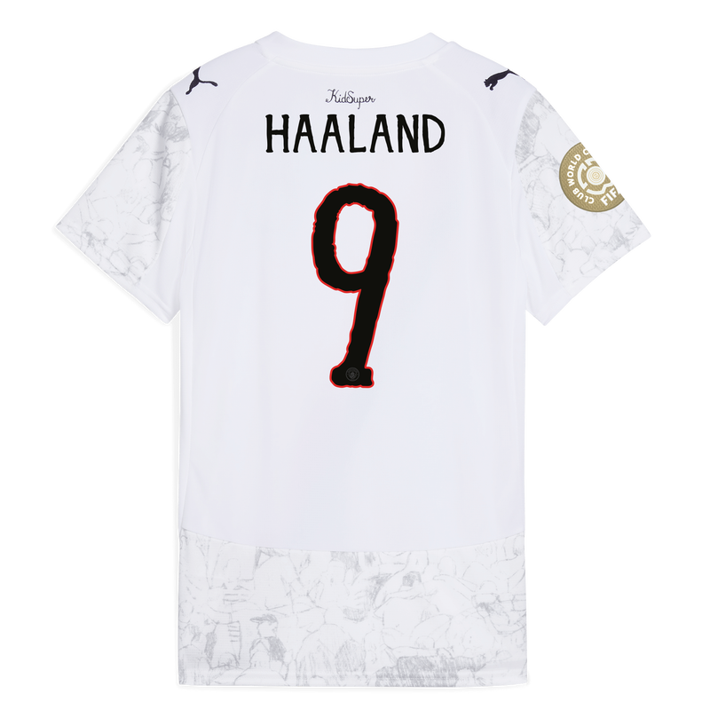 Women's Man City KidSuper Jersey 2025/26 With HAALAND 9 printing white - Size L from polyester for females  - Official Manchester City FC store