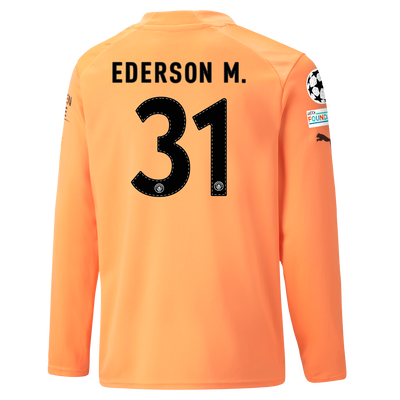 Kids' Manchester City Goalkeeper Jersey 22/23 Long Sleeve with EDERSON 31 printing